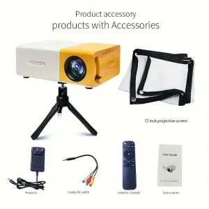 3 in 1 Mini HD Projector, 72" Screen, Multi Media Audio, outdoor